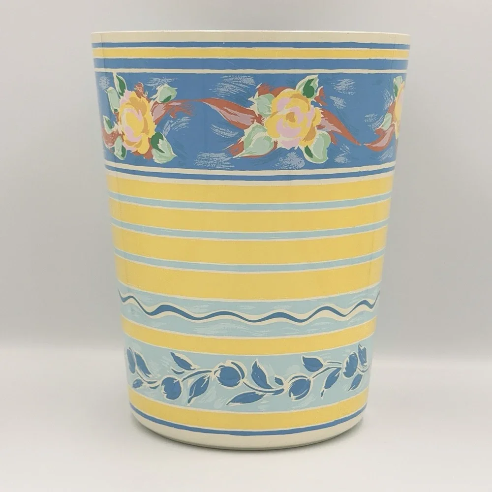 VTG 90s Croscill Floral Wastebasket Retro Trash Can Plastic Grandmillennial
